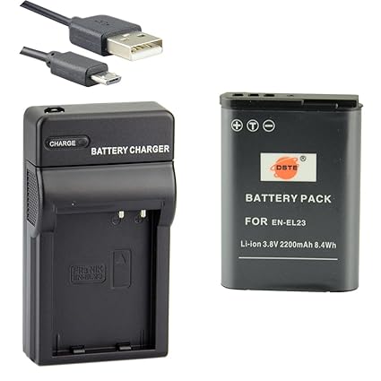 DSTE EN-EL23 Li-Ionen Batterie und Micro USB Ladegerät Anzug für Nikon Coolpix P600 S810c P900S B700