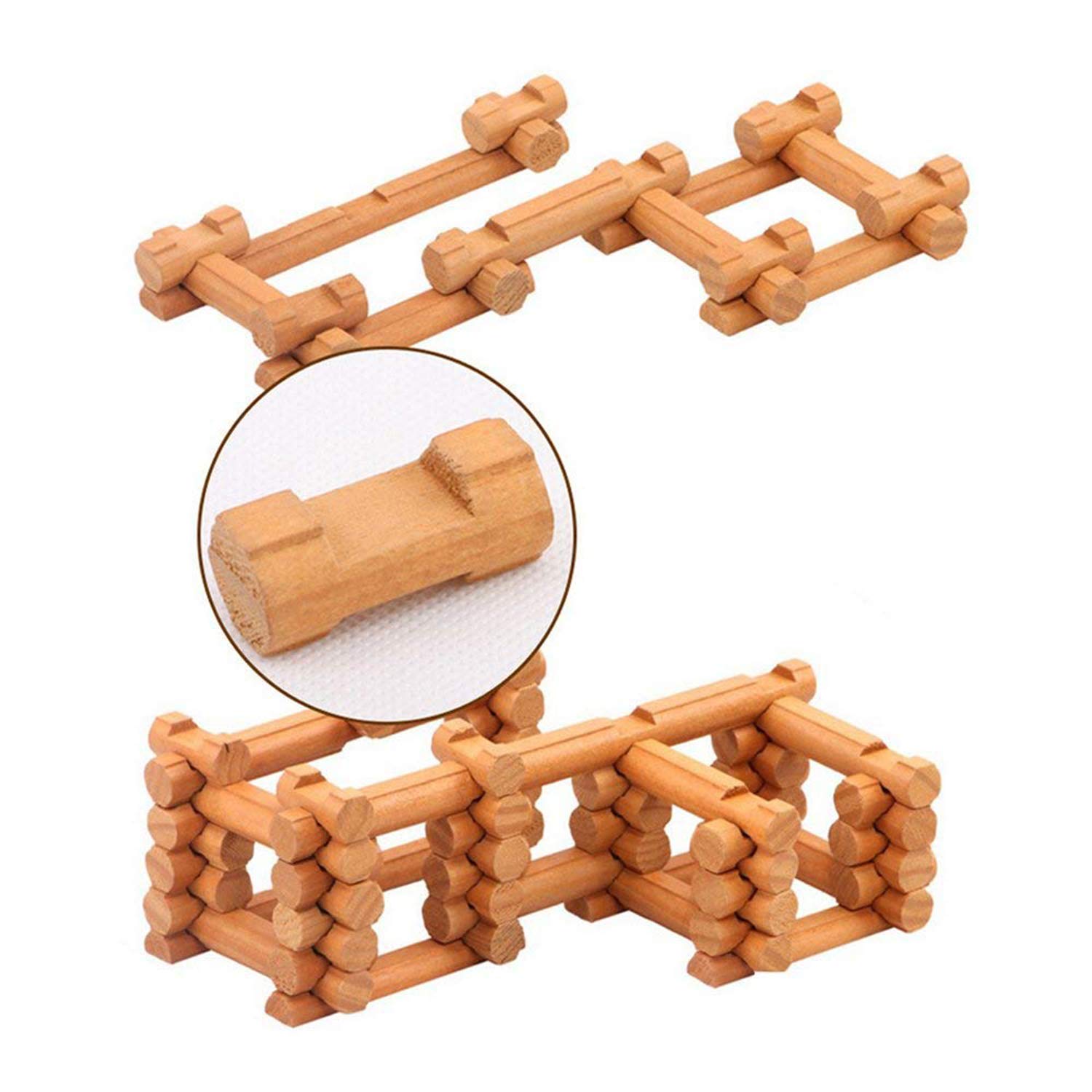Joqutoys 90 Pcs Wood Building Blocks Toy for Toddlers, Classic Wooden Cabin Log Set Preschool Education Toy, Creative Construction Engineering Educational Toys for 3 4 5 6 Years Boys