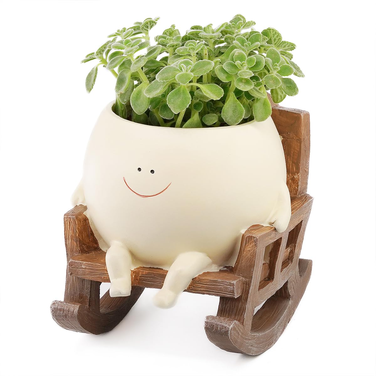 eusbon Rocking Chair Planter Pot, Smiley Face Flower Pot Resin Planter Pot with Drainage Hole for Indoor Desk Plants Outdoor Plants