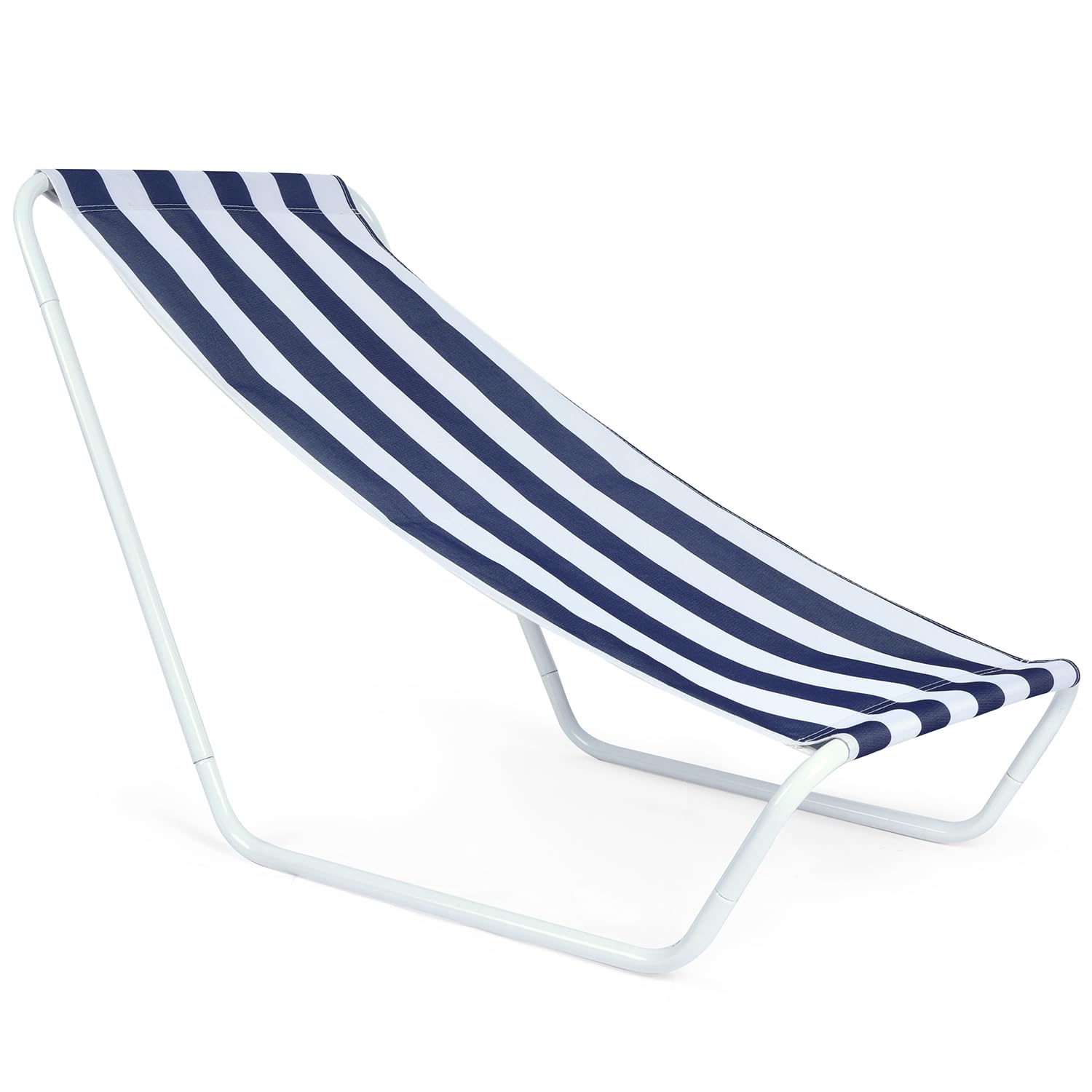 Neloheac Collapsible Lounge Chair, Portable Beach Chair Blue Straps with Carrying Bag, Folding Recliner for Outdoor Swimming Pool Patio Lawn, ZHL0021