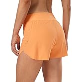 HeyNuts My Pace Running Shorts for Women, Mid Waisted Reflective Athletic Shorts Lined Workout Shorts 3"