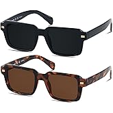 ANDWOOD Retro 70s 80s Square Polarized Sunglasses for Women Men Vintage Rectangle Shades
