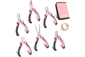 COMOWARE 6-Piece Mini Pliers Set, Needle Nose, Long Nose, Bent Nose, Diagonal, End Cutting and Linesman, for Crafts Work, Electronic Repair, with Pink Pouch
