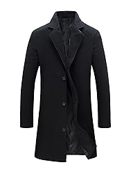 Tanming Mens Black Trench Coat Notched Lapel Single