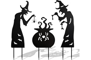 PAWATEE Halloween Decorations Outdoor,Halloween Witch Stakes with Cauldron,Set of 3 Metal Yard Stakes Lawn Garden Decor,Decor for Home Outside Garden Yard Lawn Party Decorations