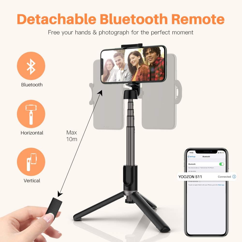 Yoozon Selfie Stick Tripod Bluetooth, Extendable Phone Tripod Selfie Stick with Wireless Remote Shutter for iPhone SE 2/11/11 Pro/11 Pro Max/Xs MAX/XR/XS/X, Galaxy S20/Note 10/S10/S9, Google and More