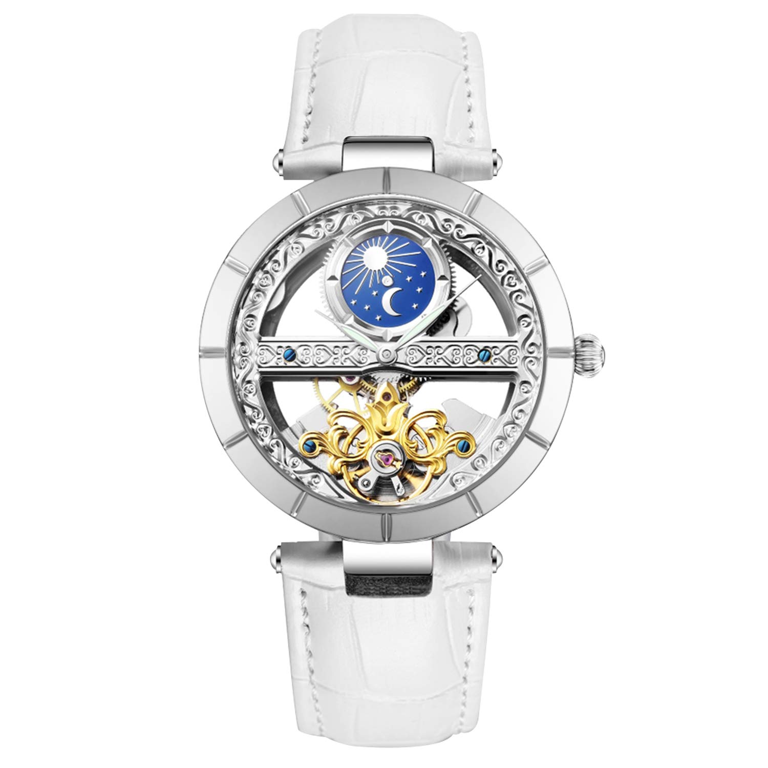 rorios Women's Watches Automatic Watch Mechanical Watches Luminous Watch with Leather Strap Fashion Waterproof Women's Watches, White B, Classic, Vintage and Dress