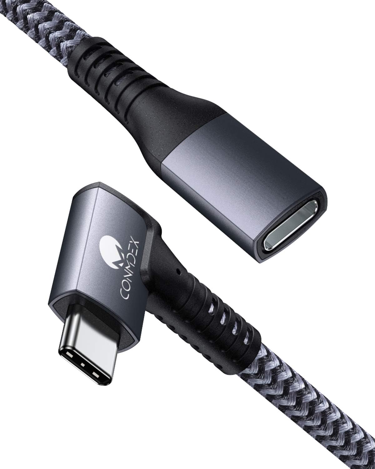 USB C Extension Cable, Conmdex 5FT/1.5M Right Angle 90 Degree 3.2 Gen2 10Gbps Male to Female Type-C Braided Extender Cord for iPhone 12 Wireless Charger, MacBook Pro, New iPad Pro and More