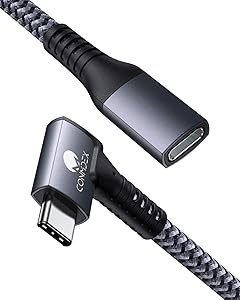 USB C Extension Cable, Conmdex 5FT/1.5M Right Angle 90 Degree 3.2 Gen2 10Gbps Male to Female Type-C Braided Extender Cord for iPhone 12 Wireless Charger, MacBook Pro, New iPad Pro and More