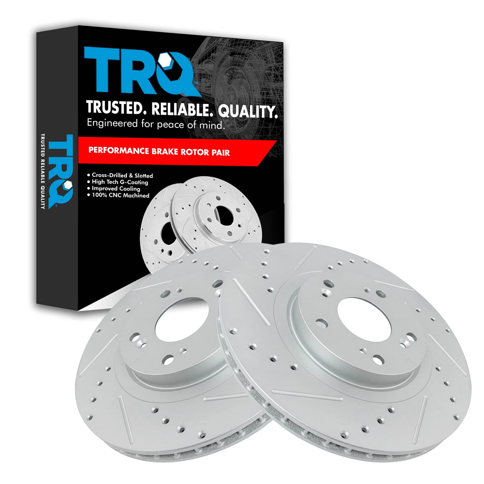 TRQ Front Brake Rotor Set G Coated Drilled and Slotted Vented Compatible with 2002-2006 Acura RSX 2013-2015 ILX 2006-2015 Honda Civic 2005-2006 CR-V