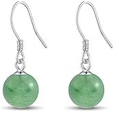 Jade Earrings for Women, Silver Handmade 8MM Green Dangle Earrings for Women Natural Aventurine Crystal Jewelry Gift for Birthday, Anniversary, Graduation & Sensitive Ears