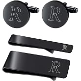 BodyJ4You 4PC Cufflinks, Tie Bar, Money Clip - Initial A-Z Alphabet Letter - Stainless Steel Men's Cuff Links Shirt Tie Suit - Fathers Day Wedding Groom Gift Box