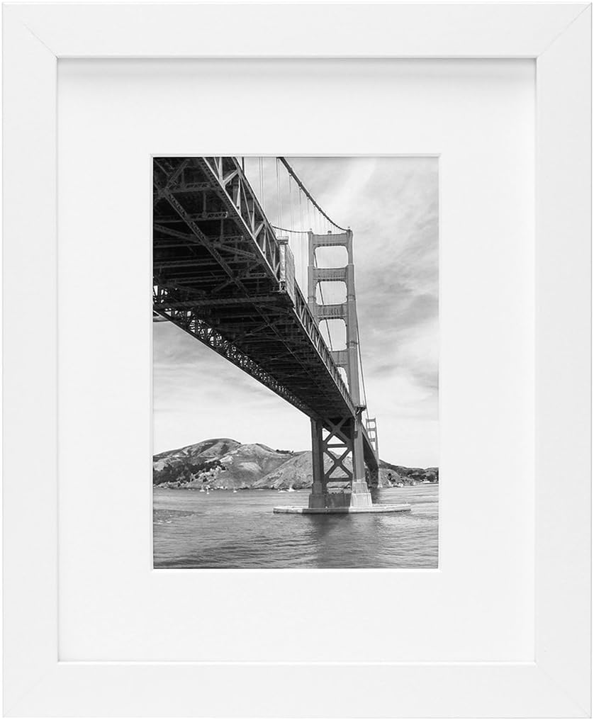 Frametory, White Picture Frame - 8X10 - Made to Display Picture 5x7 Photo with Ivory Color Mat - Preinstalled Wall Mounting Hardware
