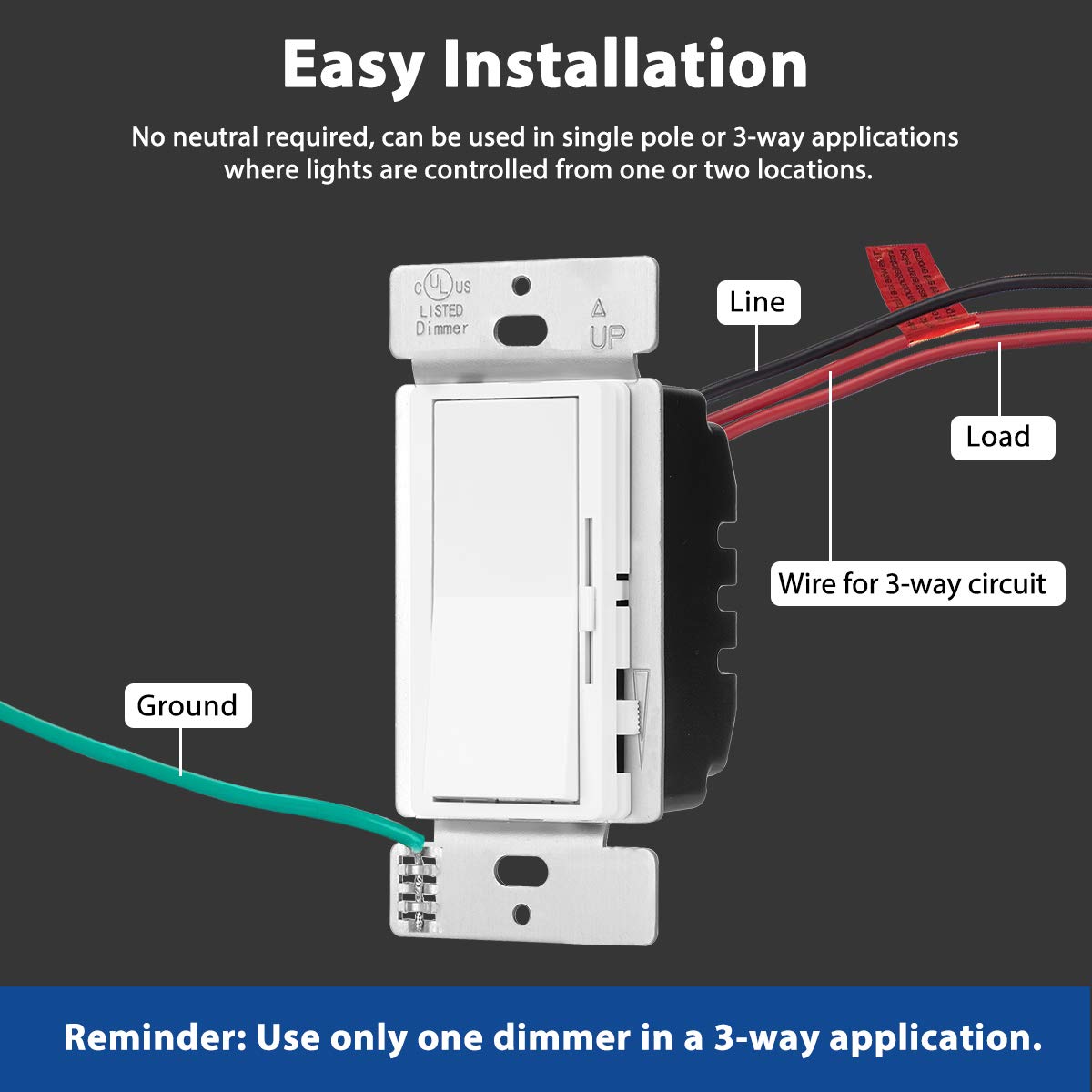 [10 Pack] BESTTEN Dimmer Light Switch, Single Pole or 3 Way, for Dimmable LED Lights, CFL, Incandescent, Halogen Bulbs, Precise Lighting Control, Screwless Wallplate Included, UL Listed, White: Industrial & Scientific