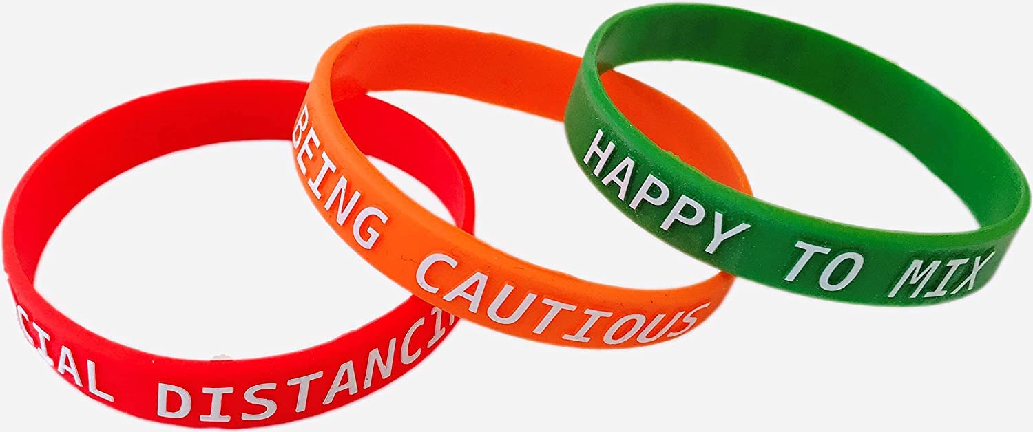 10 Pack Of Adult Size Social Distancing Awareness Wristbands (Orange - Being Cautious)