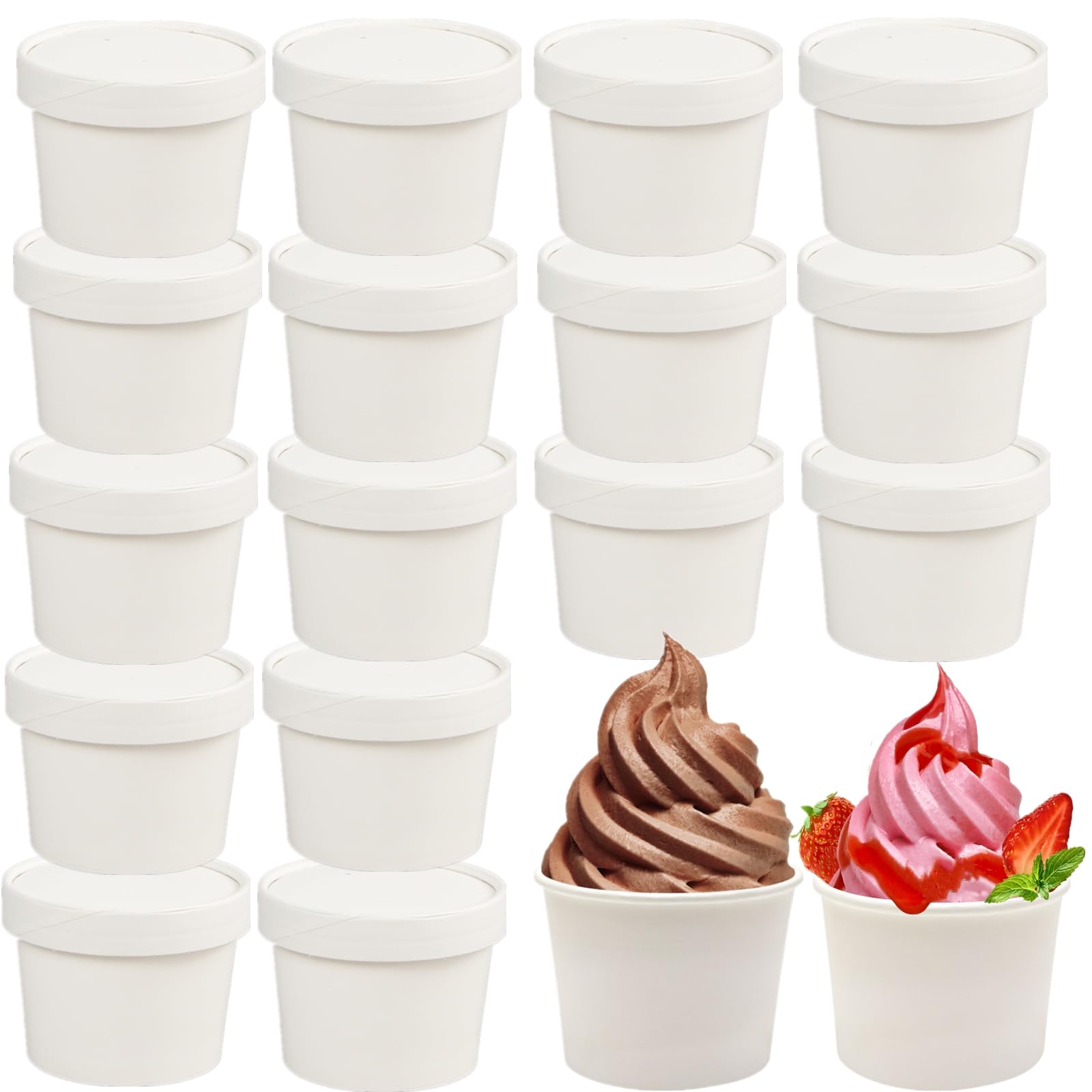 Photo 1 of CEZOOWYEX 75 Pack Paper Food Containers with Lids, 8 Oz Cardboard Ice Cream Portion Cups, Reusable To Go Hot Dessert Bowls for Christmas Thanksgiving Gathering, White