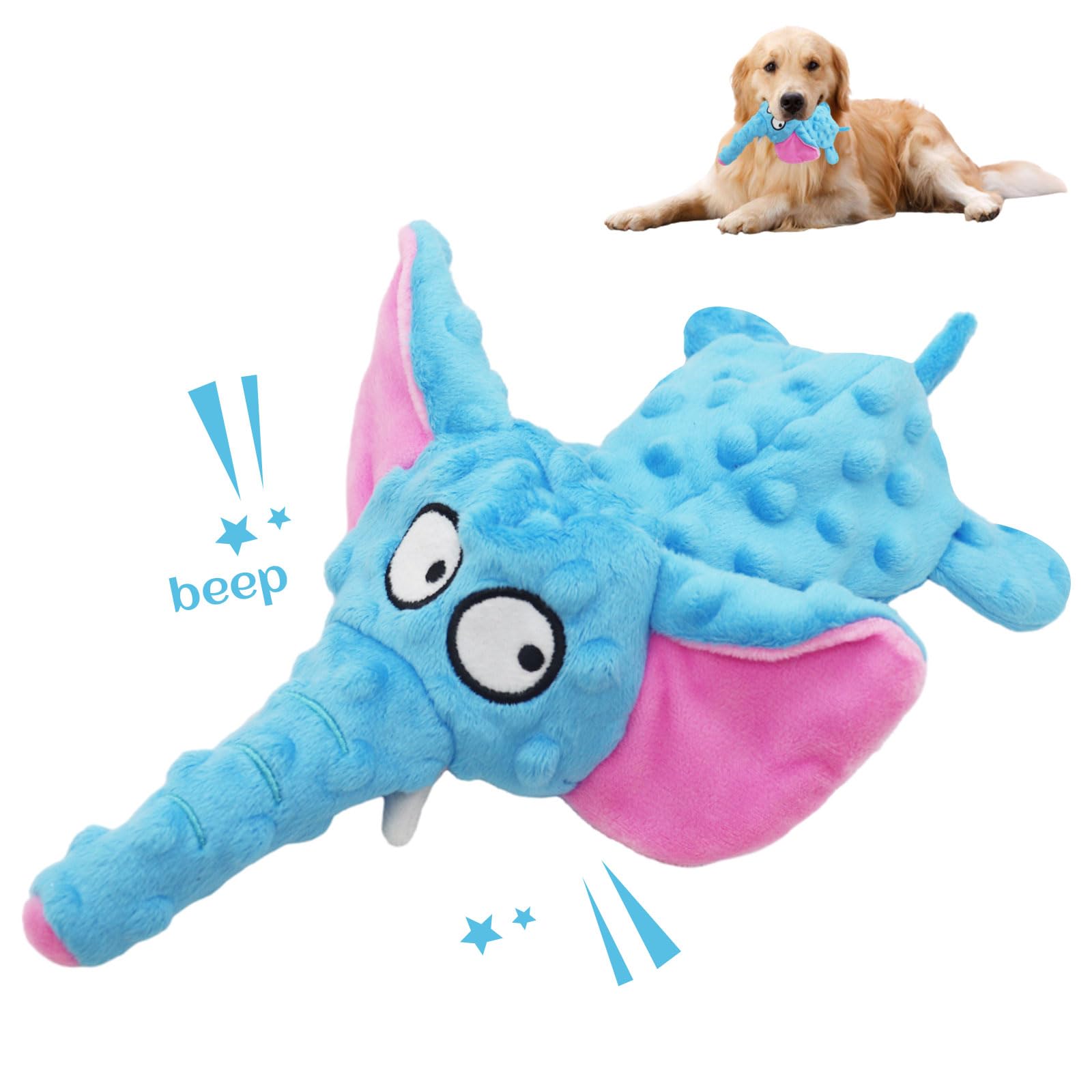 Acehome Squeaky Interactive Elephant Toy for Dogs - No Stuffing Plush Chew Toy With Crinkle Paper - Durable for Medium and Large Dog - Gifts for Playing and Training