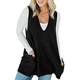 Saodimallsu Womens Sleeveless Sweater Vest V Neck Casual Loose Knit A Line Flattering Tunic Top with Pockets