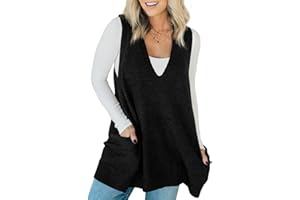 Saodimallsu Womens Sleeveless Sweater Vest V Neck Casual Loose Knit A Line Flattering Tunic Top with Pockets