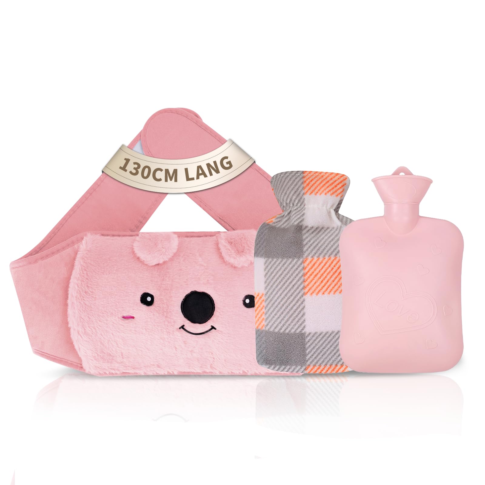 Hot Water Bottle, Rubber Hot Water Bottle Belt with 2 Pack Warm Soft Waist Plush Cover, Hot Water Bag for Pain Relief for Neck, Back, Shoulder and Legs (Rabbit)