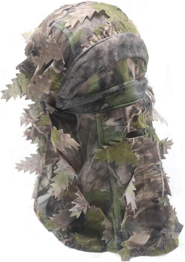 EAmber Ghillie Camouflage Leafy Hat 3D Full Face Mask Headwear Turkey Realtree Camo Hunter Hunting Accessories (Green Woodland Forest) : Sports & Outdoors