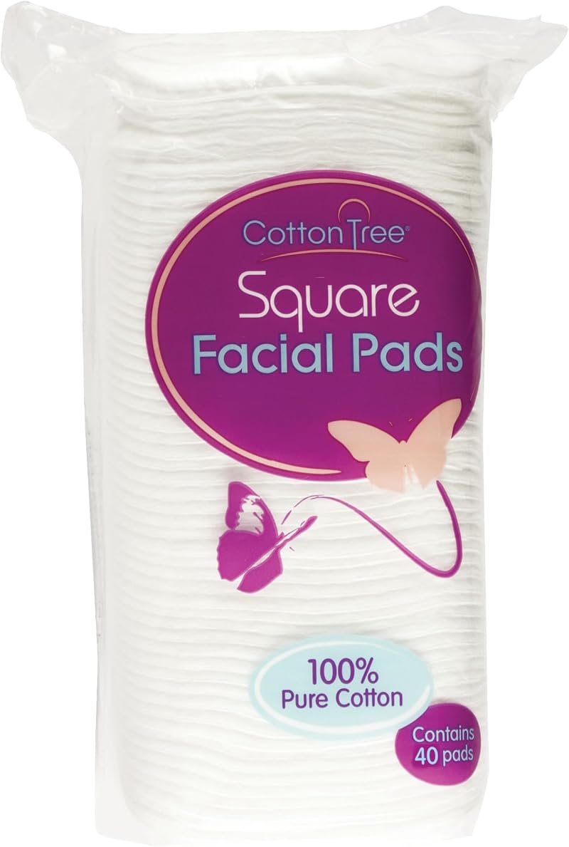 Cotton Tree Cotton Wool Square Facial Pads 40 Pack White 100% Cotton