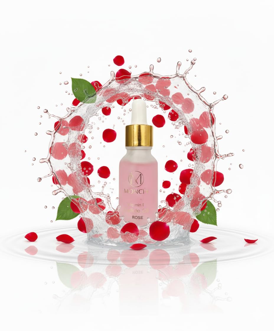 MONCHI Organic Oil with Vitamin E and Vitamin B Essential Soothe Moisturising for Dry Nails Cuticles Treatment Nail Care Repair Growth Oil 15ml/Bottle Rose