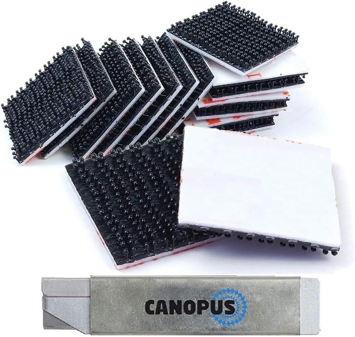 CANOPUS Dual Lock Pads SJ3550 Extra Strong, 25.4mm x 25.4mm, Pack of 16, Self Adhesive Reclosable Fastener, Heavy Duty, Black