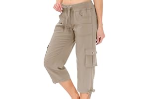 MoFiz Womens Capris with Pockets Loose Fit Casual Capri Pants Dressy Lightweight Ladies Baggy Cargo Pants for Hiking