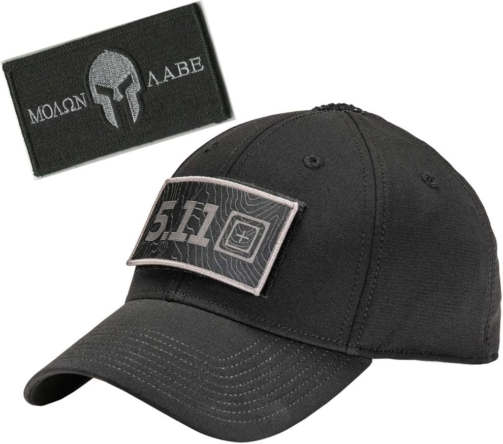 Black 5.11 Hawkeye Fitted Tactical Cap Bundle with Matching Tactical Patch
