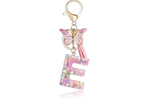 Fmeida Initial Letter Keychains for Women Cute Pink Keychain with Tassel& Butterfly