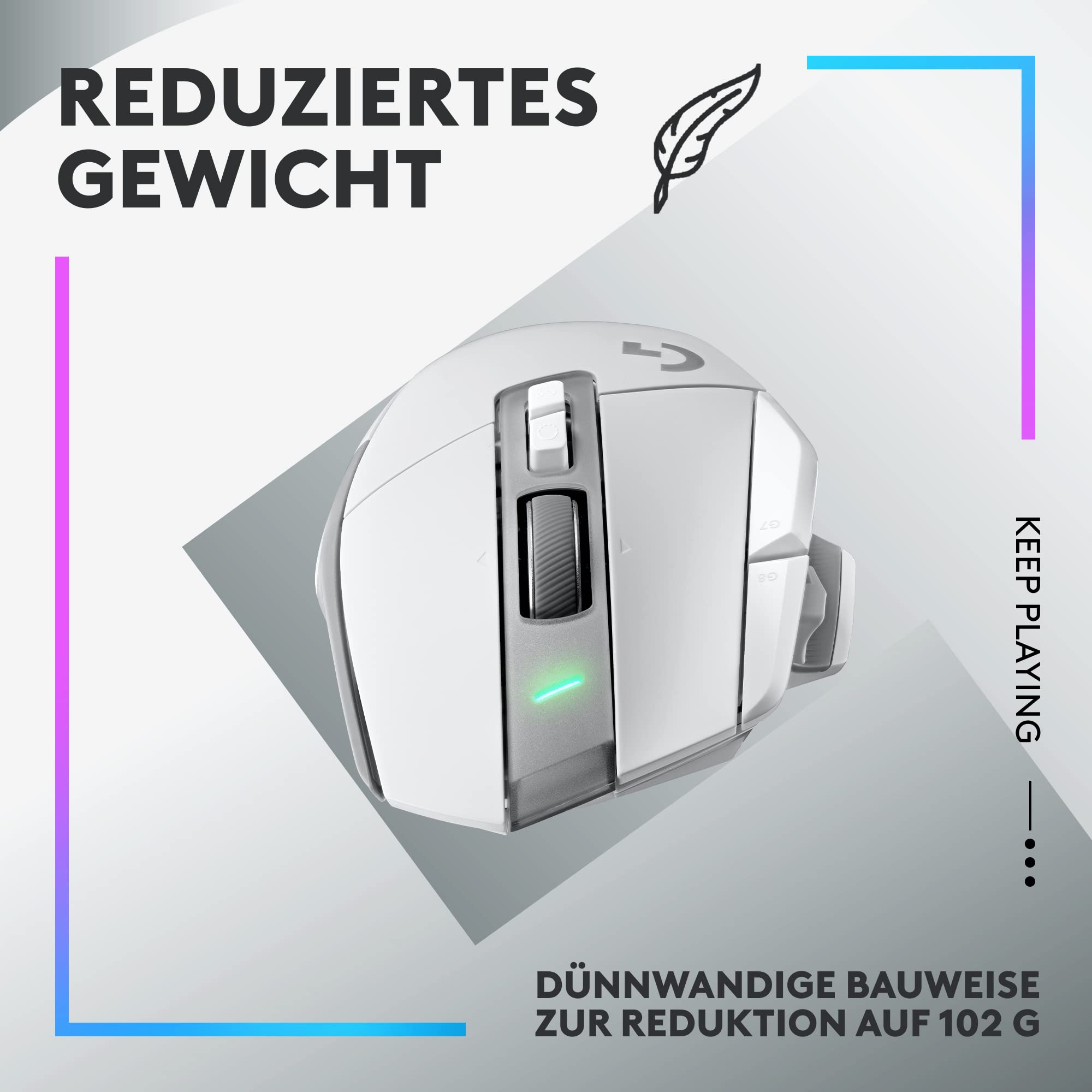 Logitech G G502 X LIGHTSPEED Kabellose Gaming-Maus - Optische Maus mit optisch-mechanischen LIGHTFORCE Hybridschaltern, HERO 25K Gaming-Sensor, Kompatibel mit PC - macOS/Windows - Weiß 6
