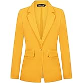 MINTLIMIT Blazers for Women Notched Lapel Long Sleeve Button Front Jacket Suits with Pockets Outerwear, Yellow, XL