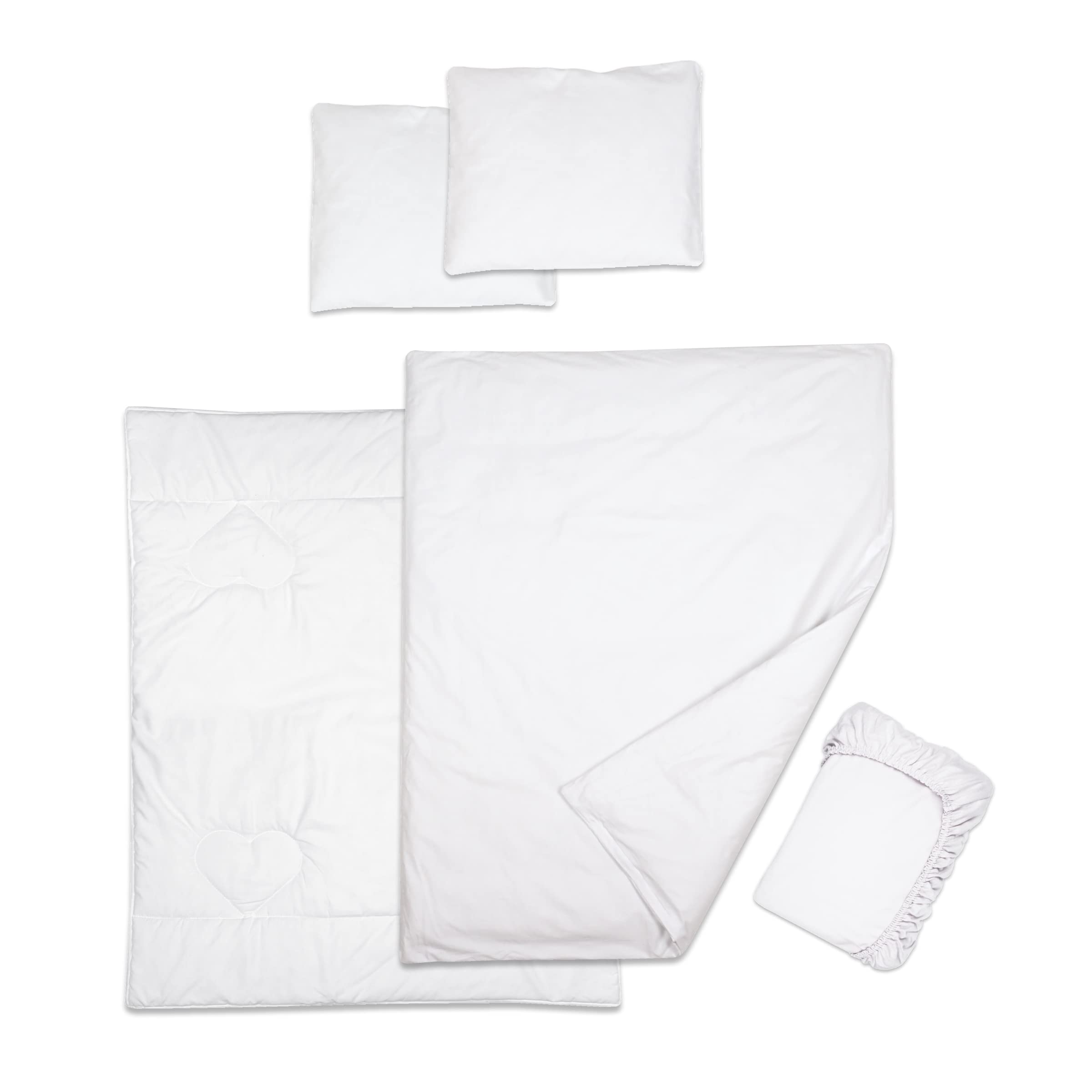 Baby Comfort 5 Piece Toddler Bedding Duvet Pillow with Covers & Jersey Sheet fits 83x50cm Co-sleeper Crib 12M+ (White)