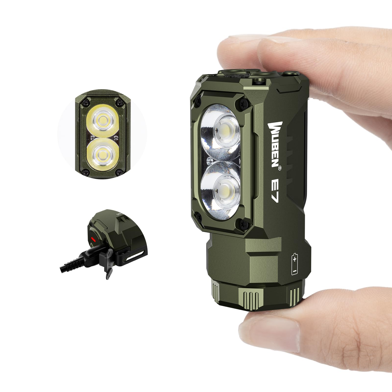 Photo 1 of WUBEN E7 1800 Lumen Rechargeable Mini Flashlight with Magnet - Super Bright 6 Modes ArmyGreen EDC Flashlight, Typ-C Rechargeable LED; IP68 Pocket Flashlight for Headlamp Use, Rescue, Camping
