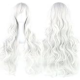 IMISSU 80cm Long Curly Natural Hair Cosplay Wig with Bangs Colorful Halloween Costume Party Wigs for Women (Sliver White)