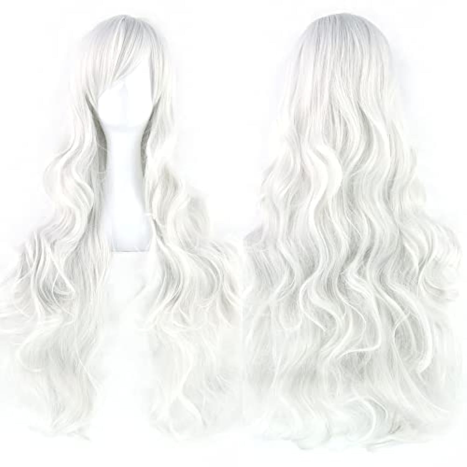 IMISSU 80cm Long Curly Natural Hair Cosplay Wig with Bangs Colorful Halloween Costume Party Wigs for Women (Sliver White)