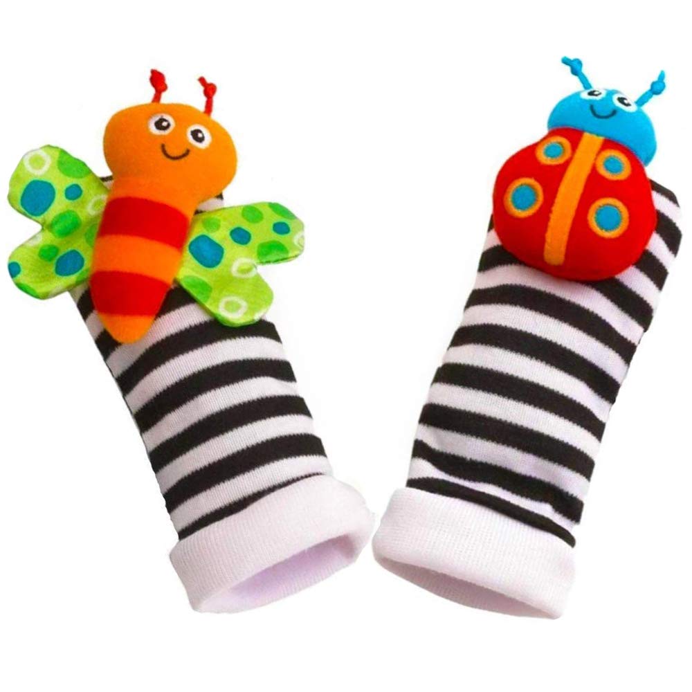 Blige SMTF Cute Animal Soft Baby Socks Toys Wrist Rattles and Foot Finders for Fun Butterflies and Lady bugs Set 4 pcs: Beauty