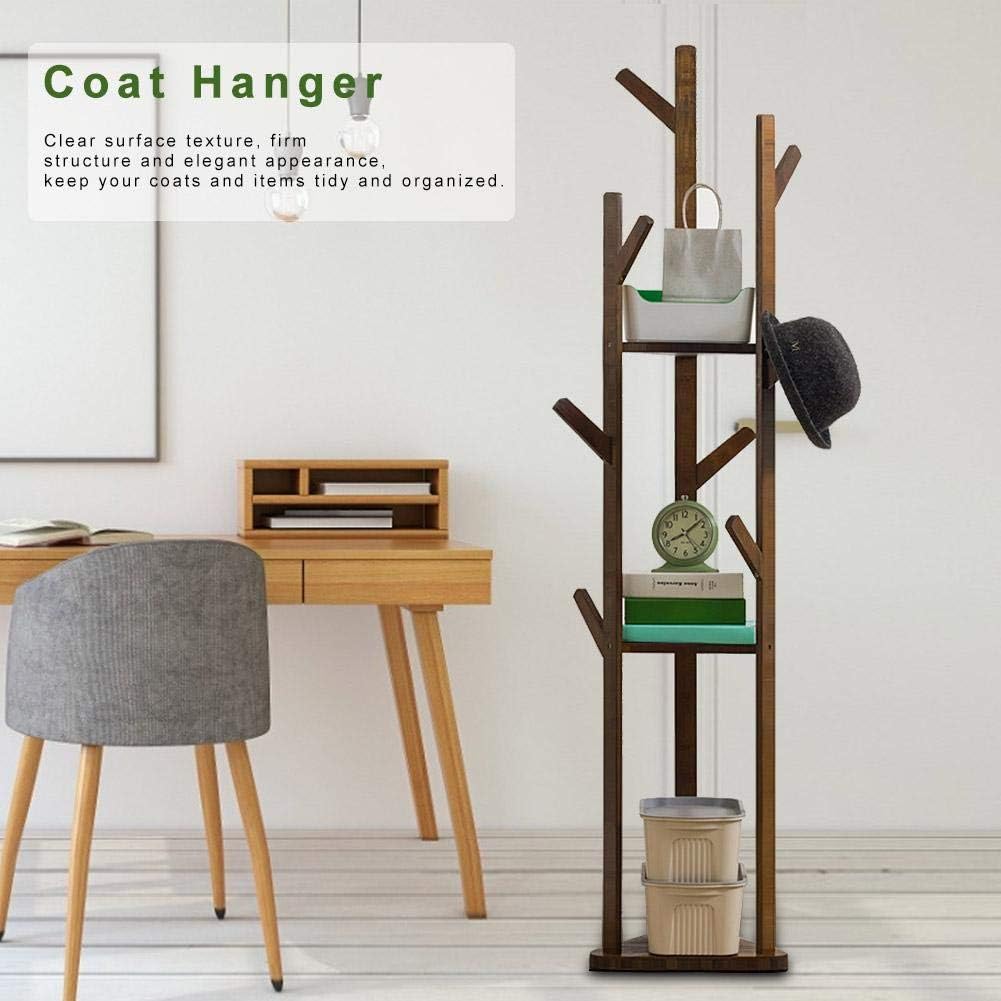 Coat Rack Dark Brown Bamboo Free Standing Multi Layer Thickened Triangular Base Garment Hats Stand Multi