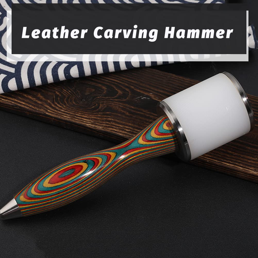 DIUDUS Leather Working Mallet, Leather Mallet Leather Carving Hammer, Leather Maul Nylon Straight Head Comfortable Wooden Handle Hammer DIY Leatherworking (Colorful/Water-Rippled)