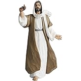 ShineOnAngel Jesus Christ Statue with Light, Hand Painted Saint Statue Religious Modern Home Decor, Christian Jesus Figurines Religious Gift 9.5 Inch High