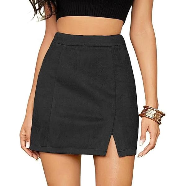 Amazon.com: Womens Faux Suede Skirt with Slit High Waisted