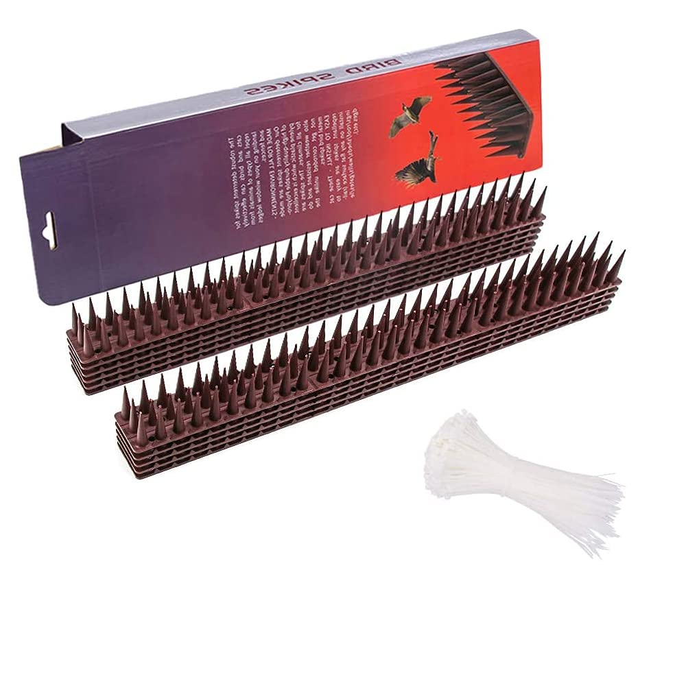 12PCS Fence Wall Spikes Bird Spikes Defence Spikes Pigeons Small Birds Spikes Bird Deterrent Repellent Fence Birds Defence Spikes and 100PCS Nylon Zip Ties for Pigeons, Small Birds, Cats