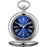 BOSHIYA Quartz Pocket Watch with Chain Mens Vintage Steampunk Pocket Watch/Roman Numerals/Hollowed Out Watch Cover/Gift Box