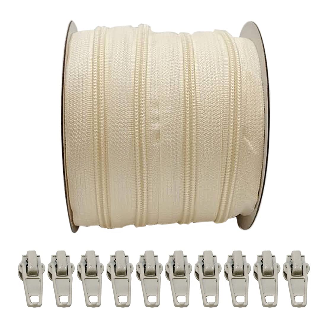 20 Meters Roll Continuous Zipper Nylon 3#, with 25 Auto Metal Sliders for Sewing, (20M, 103)