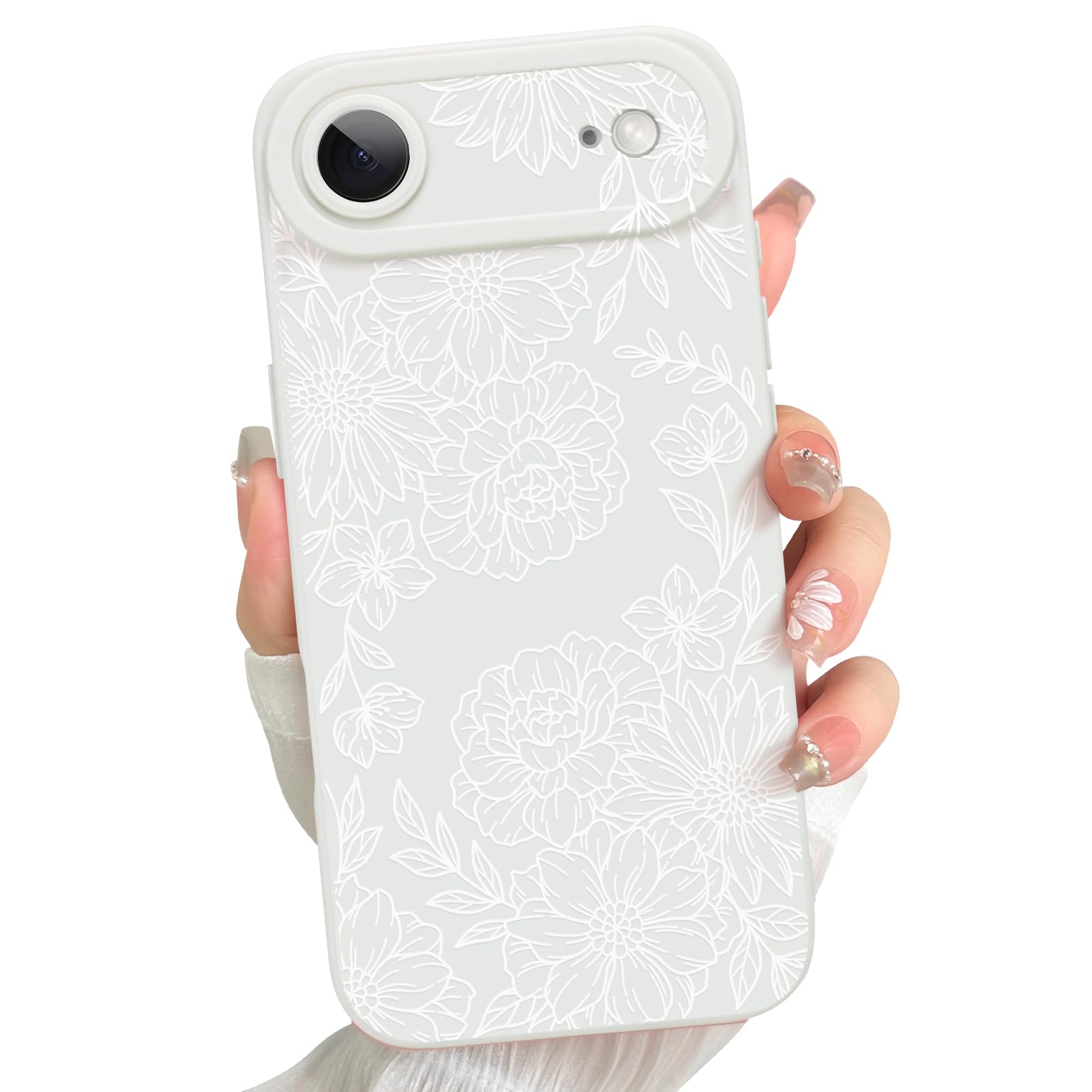 LEOMAKRON Designed for iPhone Air 6.5'' 2025 Phone case, Cute Line Peony Rose Floral Pattern Case, Aesthetic Pattern Print Slim TPU Bumper for Women Girls Case (White)