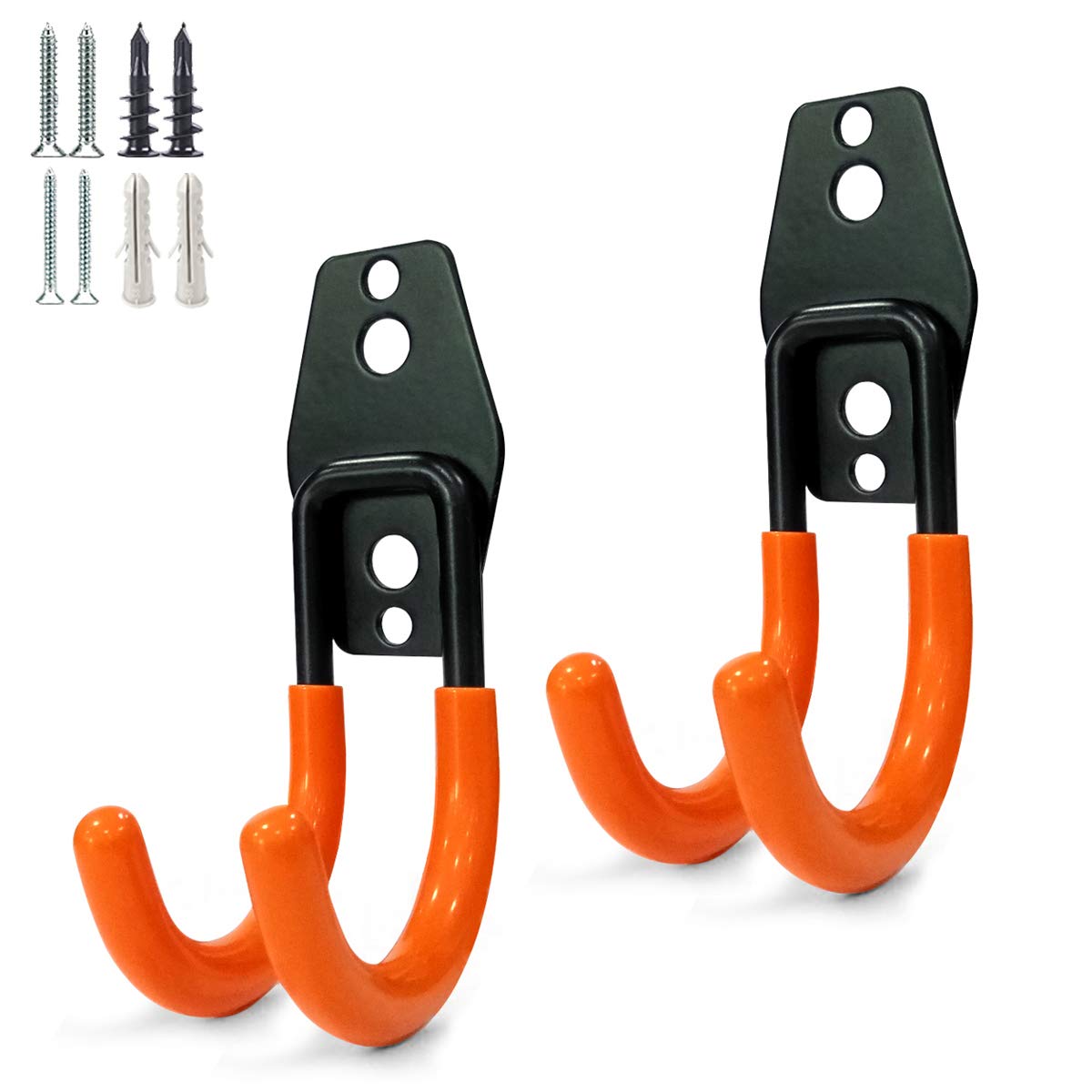 Photo 1 of 2 Pack Garage Storage Utility Hooks?Garage Garden Tool Organizer?Steel Wall Mount Hooks, Garden Small U Hooks (Black) (Type O-Orange)