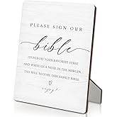 IRTAGANNY Bible Guest Book Sign 8"x11.2", Wedding Shower Decorations, Please Sign Our Bible Wooden Stand Sign, Wedding Signs for Ceremony and Reception Table Decor Decorations (8x11.2 Inch)