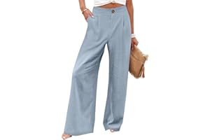 eoeioa High Waisted Wide Leg Pants for Women Dressy Button Business Work Pants Summer Casual Beach Pants Trousers with Pocket