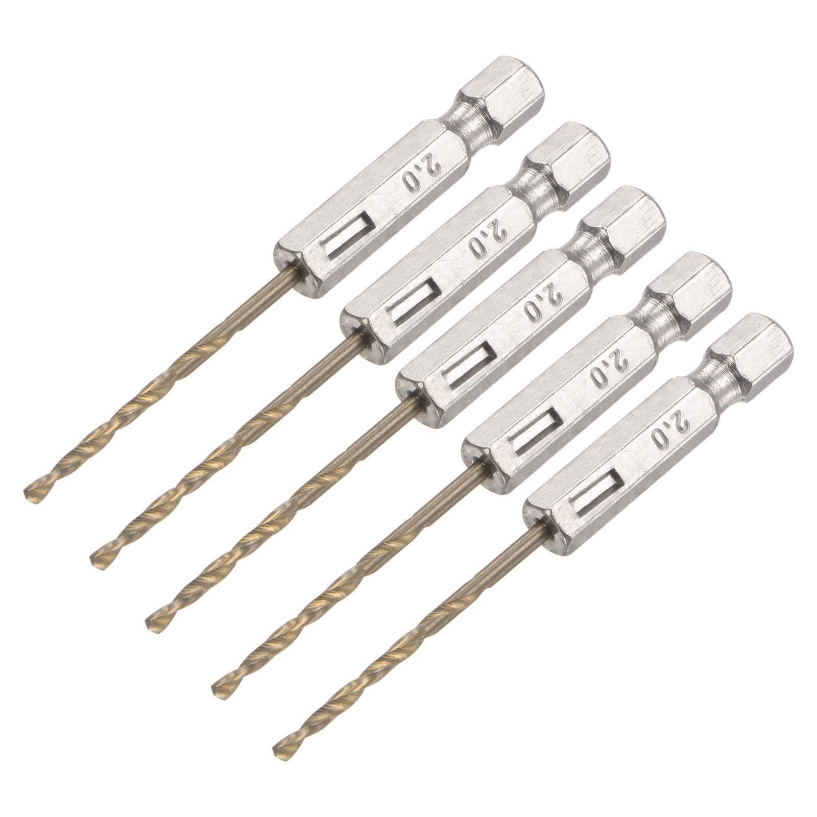 TA-VIGOR 5Pcs 2mm Hex Shank Twist Drill Bit Set, 1/4 Inch Shank HSS High Speed Steel Drill Bit Set Quick Change Twist Drill Bits for Woodworking, Plastic and Metal